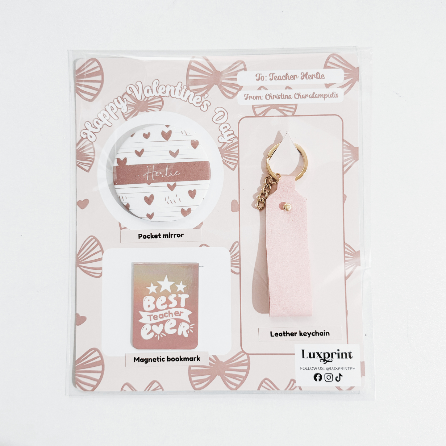 Pocket mirror, leather keychain, bookmark- GIFT SET