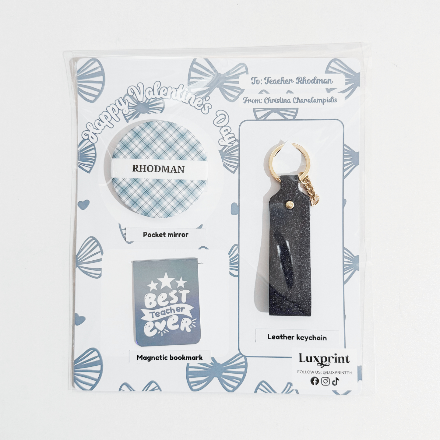 Pocket mirror, leather keychain, bookmark- GIFT SET