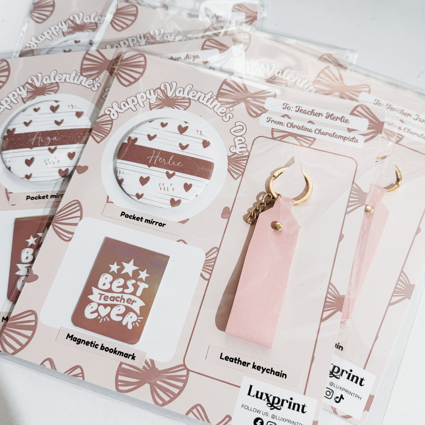 Pocket mirror, leather  keychain, bookmark- GIFT SET