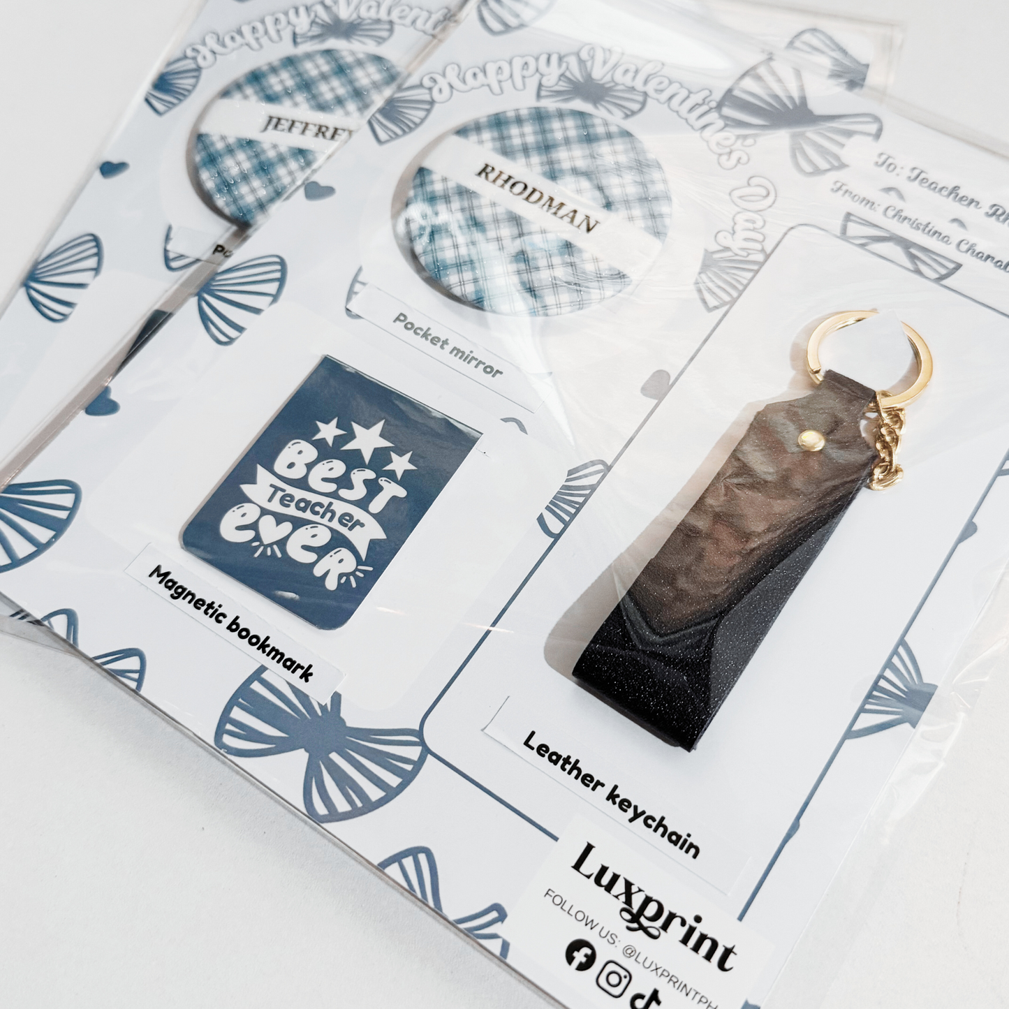 Pocket mirror, leather  keychain, bookmark- GIFT SET